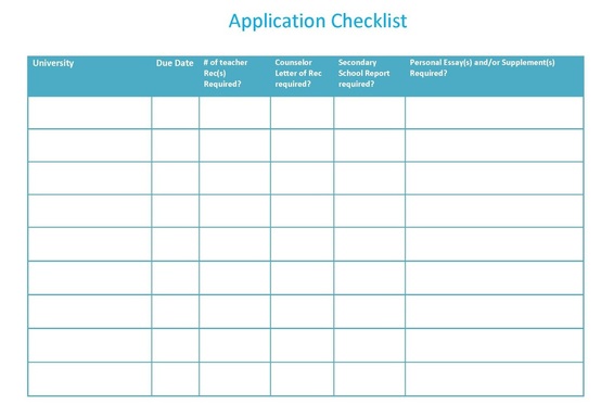 College Application Chart